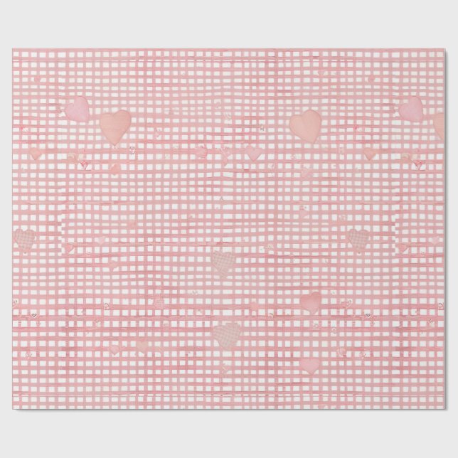 Cadeau Papier d'emballage Gingham Saint-Valentin Pastel (Plat)