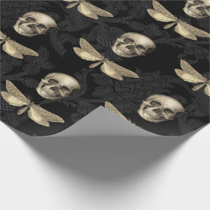 Cadeau Papier d'emballage gothique à dentelle noire crâne