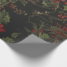 Papier d'emballage gothique à motif de houx |Flora