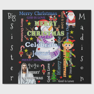 Cadeau Papier d'emballage Grande Sœur de Noël Jésus Santa