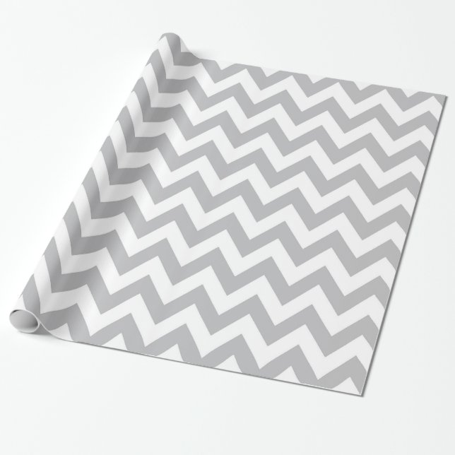 Cadeau Papier d'emballage gris-clair et blanc de Chevron (Déroulé)
