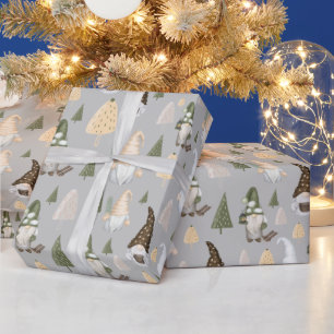 Cadeau Papier d'emballage gris d'hiver Gnomes de Noël