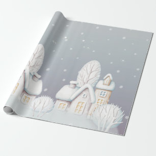 Cadeau Papier d'emballage gris violet maison de neige