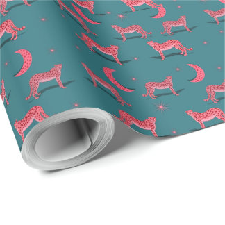 Cadeau Papier d'emballage guépard Boho sarcelle et lune r