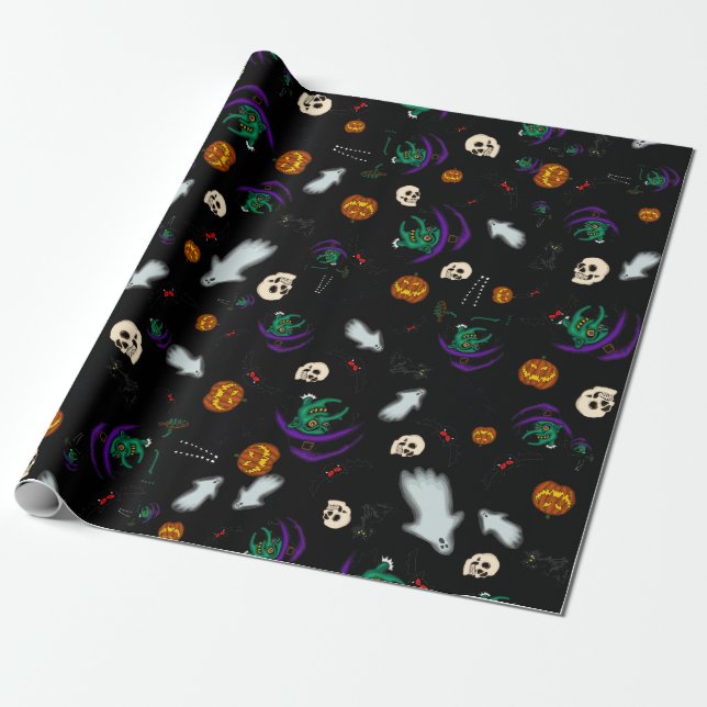 Cadeau Papier d'emballage Halloween noir (Déroulé)