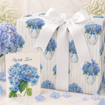 Papier d'emballage Hortensia Bleu Élégant Fleur Ca