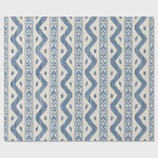 Cadeau Papier d'emballage Ikat Bleu et Crème, Bloc Classi
