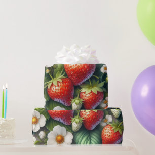 Cadeau Papier d'emballage imprimé fraise d'été