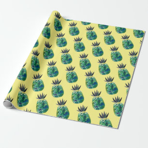 Cadeau Papier d'emballage jaune à ananas tropical