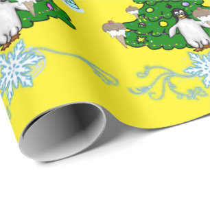 Cadeau Papier d'emballage jaune pingouin joyeux Noël
