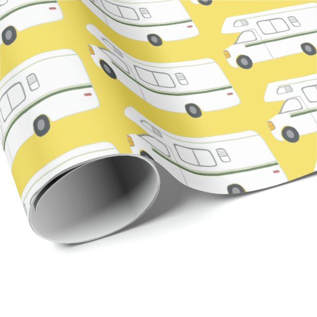 Cadeau Papier d'emballage jaune Retro Camper Motorhome (Coin rond)