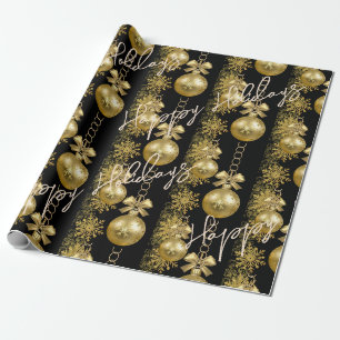 Cadeau Papier d'emballage Joyeuses Fêtes Boules Dorées No