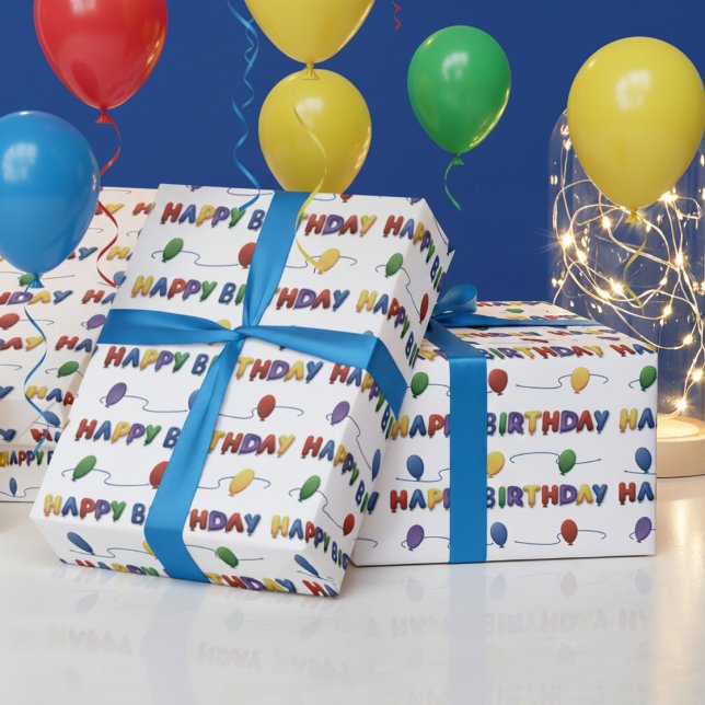 Cadeau Papier d'emballage Joyeux Anniversaire Ballon Colo (A fun and colorful birthday balloons wrapping paper)