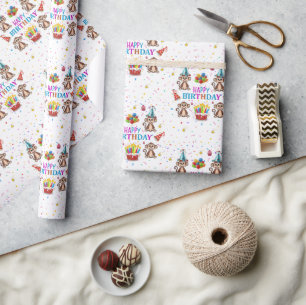 Cadeau Papier d'emballage Joyeux Anniversaire Singe Cupca