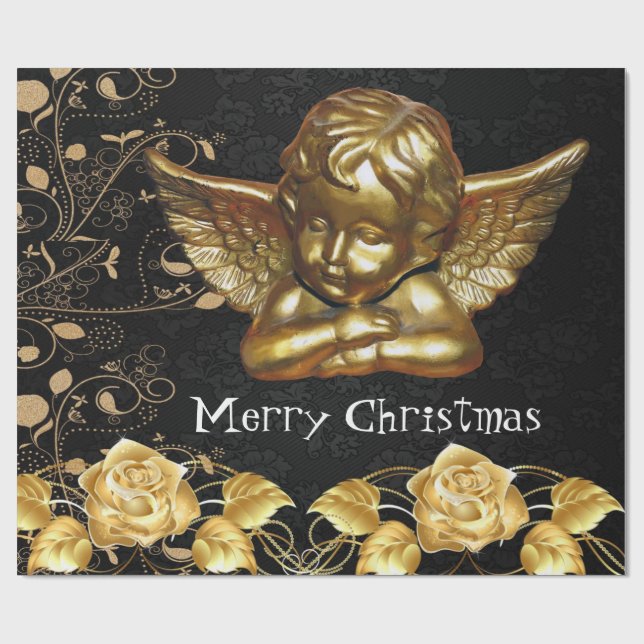 Cadeau Papier d'emballage Joyeux Noël Ange Doré (Plat)