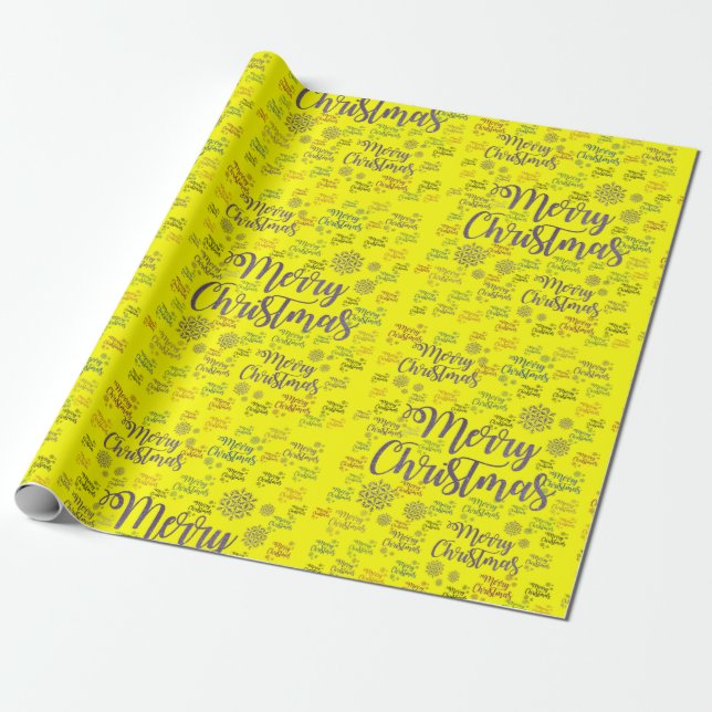 Cadeau Papier d'emballage Joyeux Noël Jaune (Déroulé)