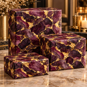 Cadeau Papier d'emballage Kintsugi Luxe Prune et Or