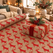 Papier d'emballage Kraft Rustique Cerf Rouge