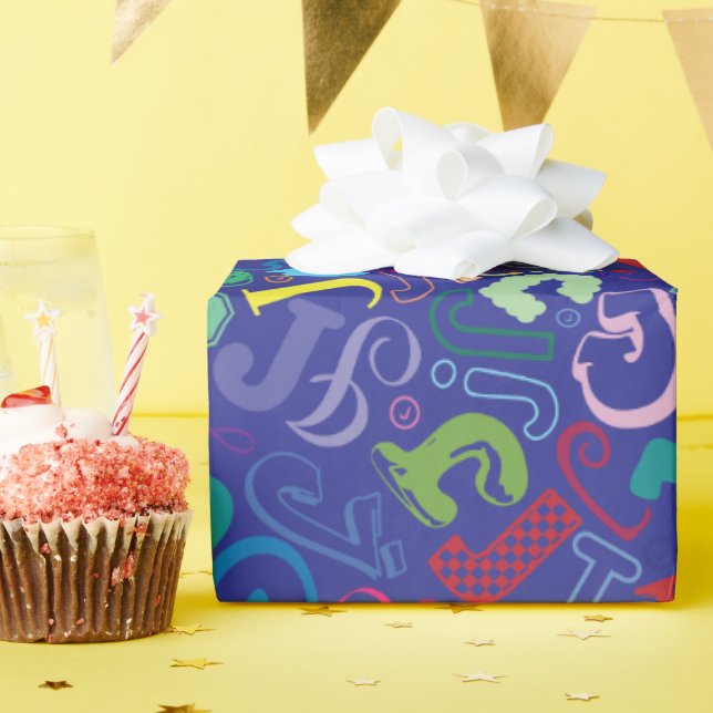 Cadeau Papier d'emballage Lettre J - Bleu (Fête d'anniversaire)