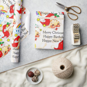 Cadeau Papier d'emballage Licorne de Noël Joyeux Annivers