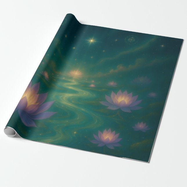 Cadeau Papier d'emballage Lotus Céleste (Déroulé)