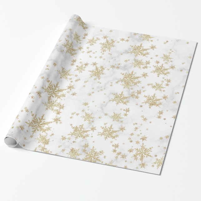 Cadeau Papier d'emballage Marbre blanc de flocons d'or (Déroulé)