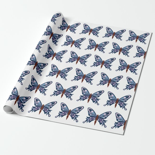Cadeau Papier d'emballage mat "de papillon bleu" (Déroulé)