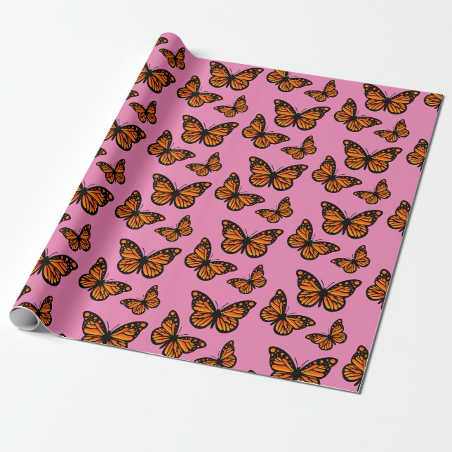 Cadeau Papier d'emballage mat - Dessin Papillon Monarque (Déroulé)