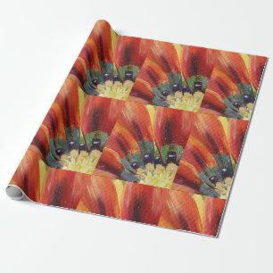 Cadeau Papier d'emballage mat feuilles de fleur orange