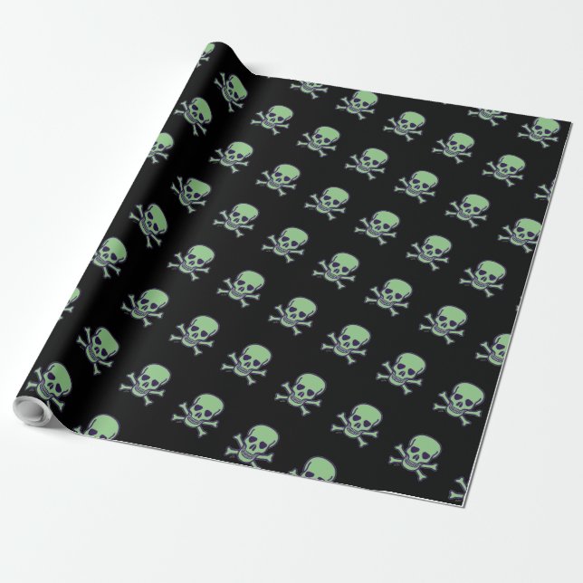 Cadeau Papier d'emballage mat noir crâne vert (Déroulé)