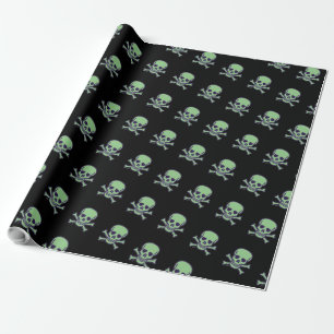 Cadeau Papier d'emballage mat noir crâne vert