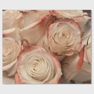 Cadeau Papier d'emballage mat Roses à bout rouge et crème