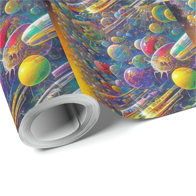 Cadeau Papier d'emballage mat Space Race (Coin rond)