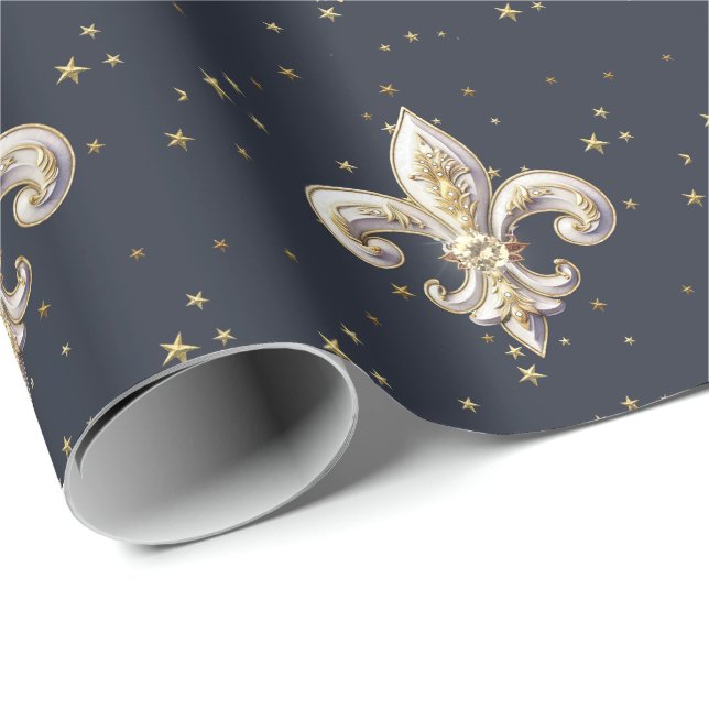 Cadeau Papier d'emballage médiéval Fleur-de-Lis (Coin rond)