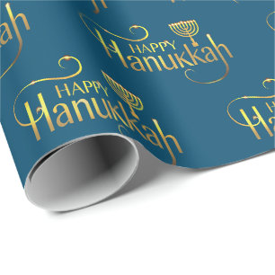 Cadeau Papier d'emballage Menorah Hanukkah Joyeux