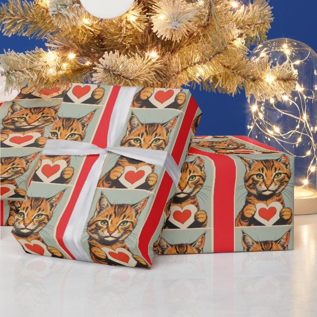 CADEAU PAPIER D'EMBALLAGE MIGNON CHAT TABBY POUR LA SAINT (Vacances)