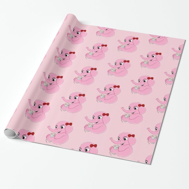 Cadeau Papier d'emballage mignon pour fille d'éléphant (Déroulé)