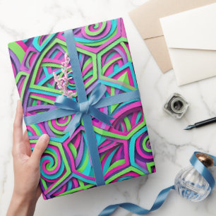 Cadeau Papier d'emballage moderne abstrait néon Tortue Co