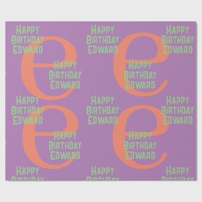 Cadeau Papier d'emballage monogramme nom de menthe violet (Plat)