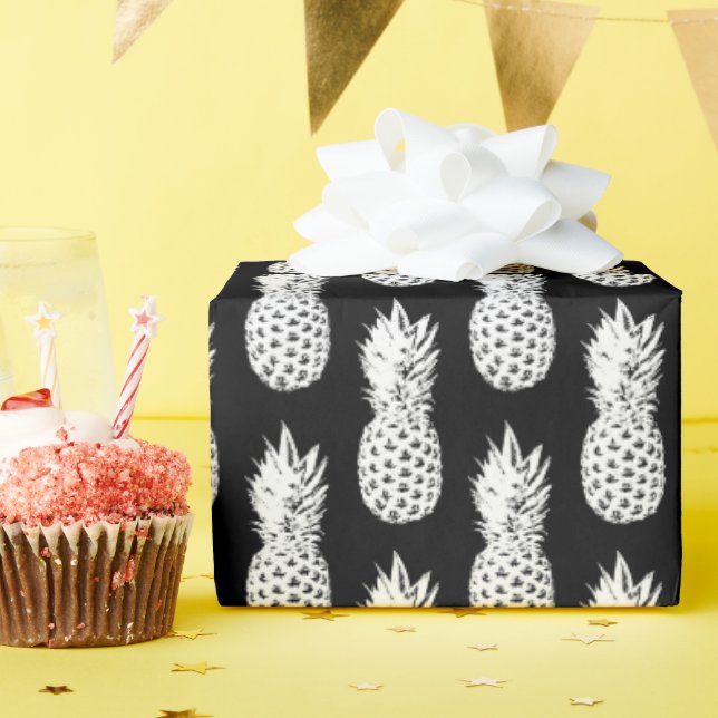 Cadeau Papier d'emballage motif à ananas noir et blanc (Fête d'anniversaire)