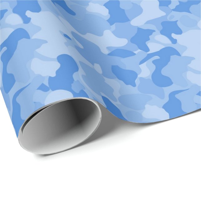 Cadeau papier d'emballage motif de camo bleu bébé garçon (Coin rond)