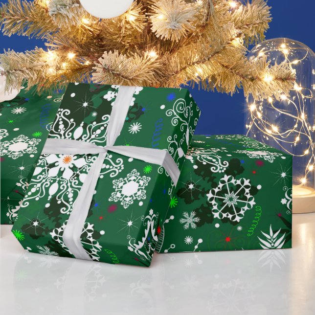 Cadeau Papier d'emballage motif de flocon de Noël vert (Vacances)