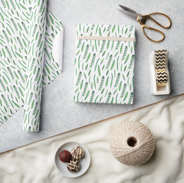 Cadeau Papier d'emballage - Motif Feuilles Vertes (Artisanat)