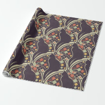 Papier d'emballage motif floral Art Déco Chat