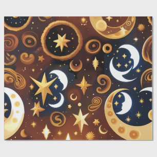 Cadeau Papier d'emballage - Motif Lunaire Céleste Ocbre D