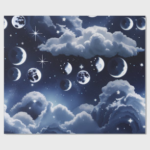 Cadeau Papier d'emballage - Motif Lune Céleste Argent