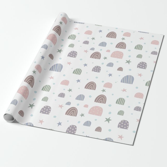 Cadeau papier d'emballage motif pastel moderne arc-en-cie (Déroulé)