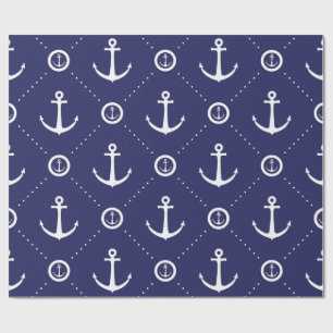 Cadeau Papier d'emballage nautique bleu marine et blanc