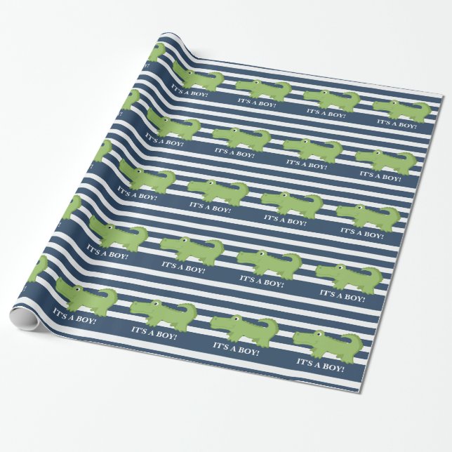 Cadeau Papier d'emballage Navy et Blanc Alligator (Déroulé)