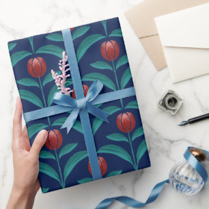 Cadeau Papier d'emballage Navy Tulipe Rouge Vintage Art